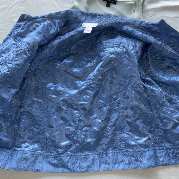 Susan Graver Blue Dupioni Texture Satin Floral Embroidery Jacket Coastal Grandma - Picture 7 of 12